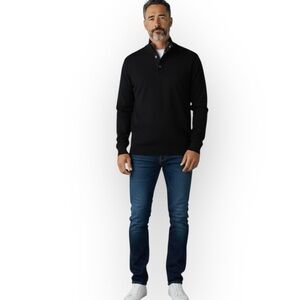 Eastside Westside Double Mock Neck 3/4 Zip Long Sleeve Cotton Sweater Black L